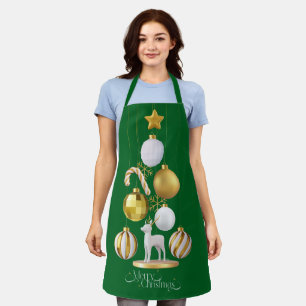 Delantal Suministros de Navidades verdes, dorados y blancos