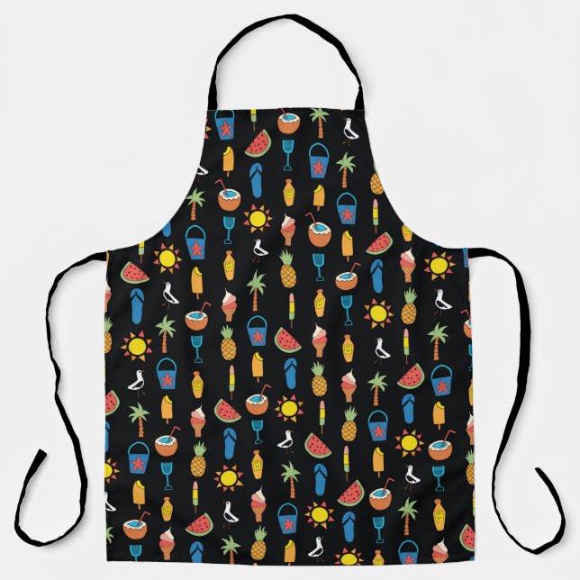Delantal Summer icons seamless vintage pattern black. Repea (Anverso)