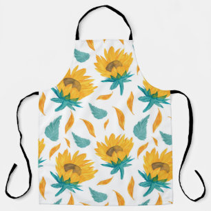 Delantal Sunflower acuarela: Impresión botánica de verano