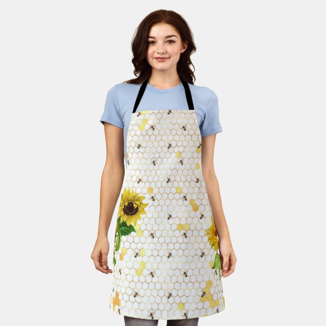 Delantal Sunflower Bee Hive Honeycomb Golden Honey Apron (Gastado)