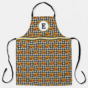 Delantal Sunflower On Black Gingham Inicial