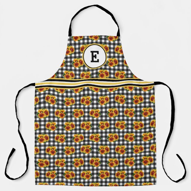 Delantal Sunflower On Black Gingham Inicial (Anverso)