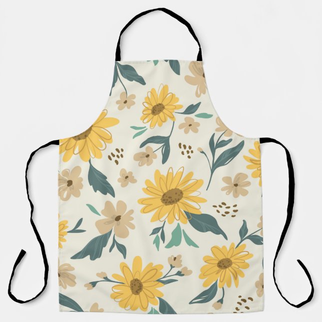 Delantal Sunflower seamless pattern. Yellow daisy on off wh (Anverso)