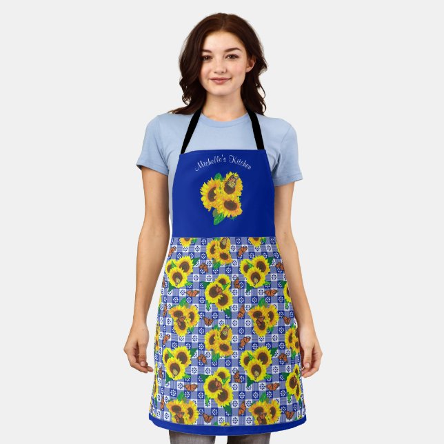 Delantal Sunflowers Blue Gingham (Gastado)