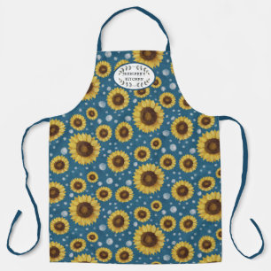 Delantal Sunflowers Blue Rustic Farm House Kitchen Name