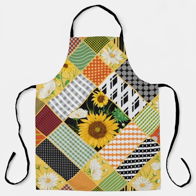 Delantal Sunflowers Chamomile, Patchwork Watercolor. (Anverso)