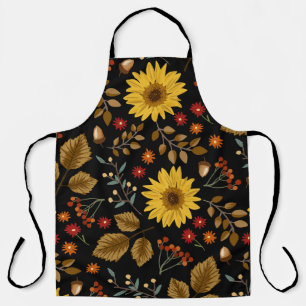 Delantal Sunflowers de otoño: fondo negro de arce
