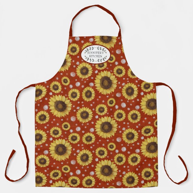 Delantal Sunflowers Red Rustic Farm House Kitchen Name (Anverso)