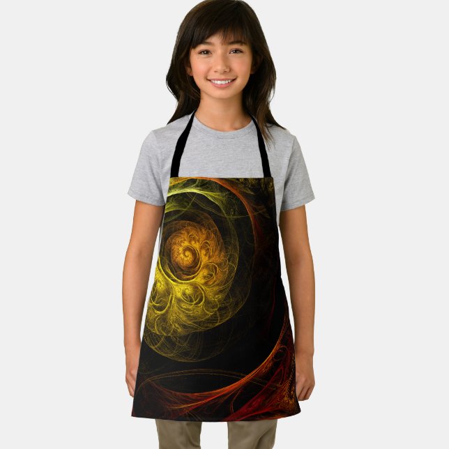 Delantal Sunrise Floral Red Abstract Art Apron (in situ)