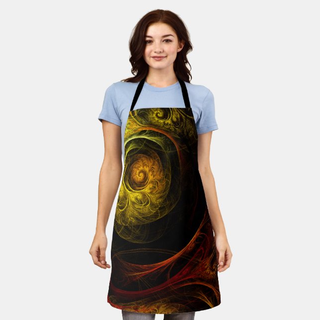 Delantal Sunrise Floral Red Abstract Art Apron (Gastado)