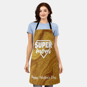 Delantal Super Mamá Relieve metalizado dorado feliz Día de 