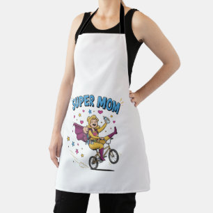 Delantal Súper Mamá Superheroe Montando Bicicleta con Regal