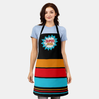 Delantal SUPER MOM Hero Tema amarillo Rojo Azul Negro