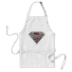 Delantal Superman S-Shield   Logotipo Gris y Ciudad Roja
