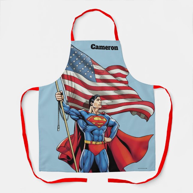 Delantal Superman sostiene la bandera estadounidense (Anverso)