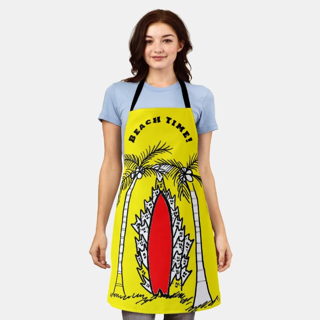 Delantal Surfing Cats Amarillo Apron (Gastado)