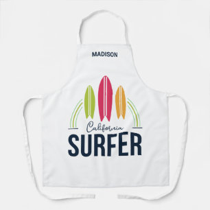 Delantal Surfista de nombre y ubicación personalizado