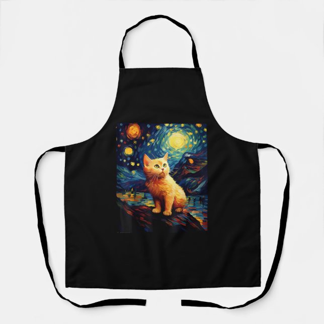 Delantal Surreal Starry Night Munchkin Cat (Anverso)