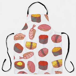 Delantal Sushi and rolls seamless pattern. Doodle cartoon c