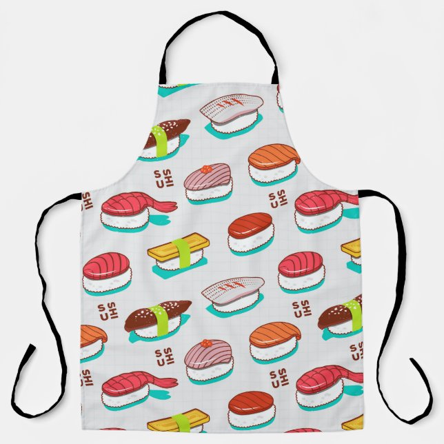 Delantal Sushi de nigiri de época, patrón de doodle (Anverso)