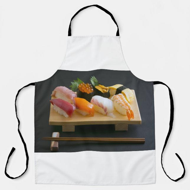 Delantal Sushi Platter Apron – Classic Nigiri Harmony (Anverso)