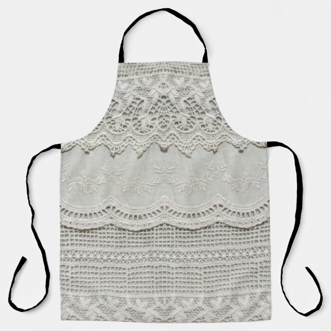 Delantal Sutil encaje blanco, cierre textil. (Anverso)