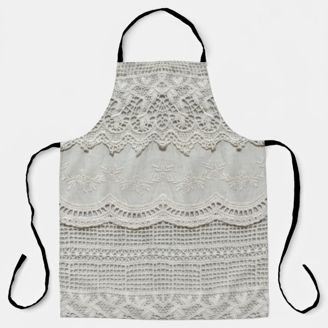 Delantal Sutil encaje blanco, cierre textil. (Anverso)