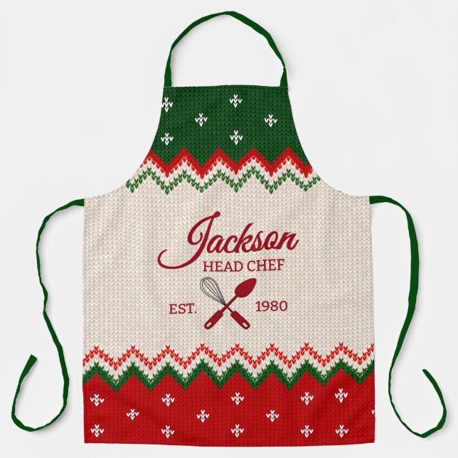 Delantal Sweater Pattern Personalized Christmas Apron (Anverso)