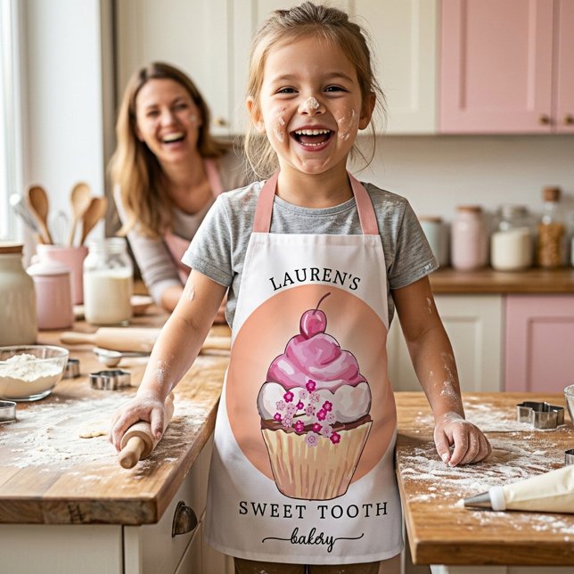 Delantal Sweet Tooth Cupcake Cute Bakery Chef  (A cute and girly sweet cupcake bakery chef apron - for children and adults)