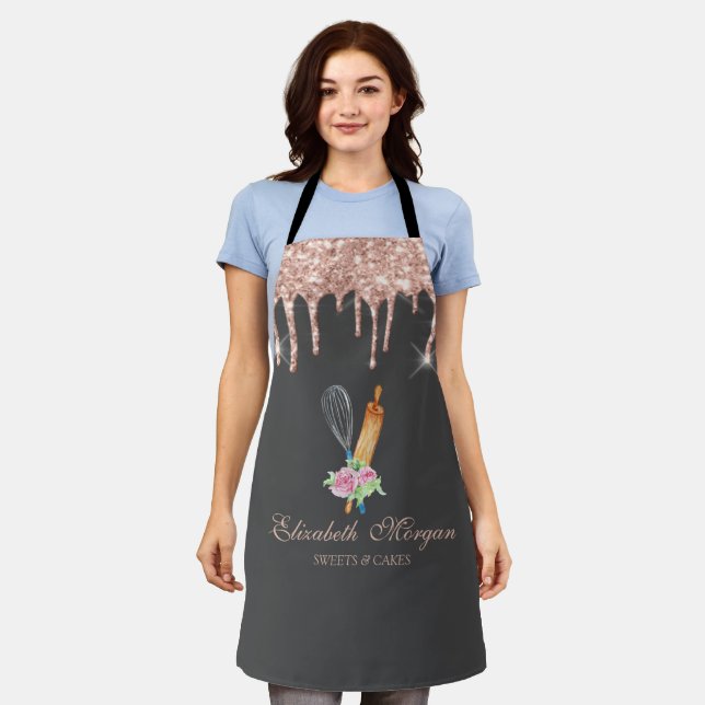 Delantal Sweets Cupcake Rose Gold Drips Panadería (Gastado)