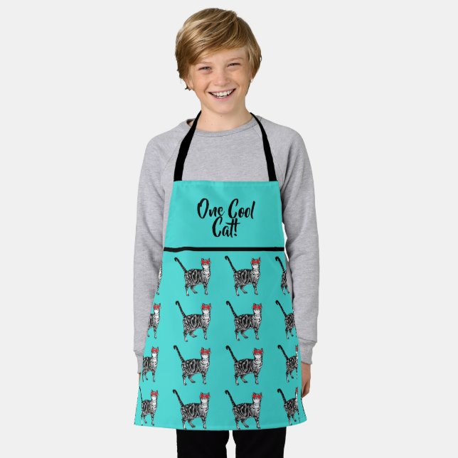 Delantal Tabby Cats 'Un gato Guay' Aqua Boys mascota Apron (Gastado)