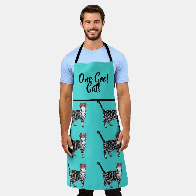 Delantal Tabby Gatos 'Un gato Guay' Aqua Mens mascota Apron (Gastado)