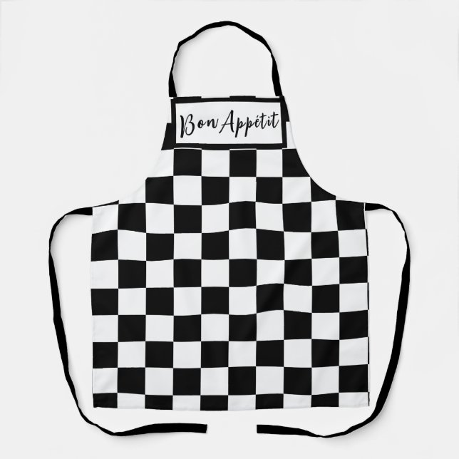 Delantal Tablero de ajedrez negro y blanco (Anverso)
