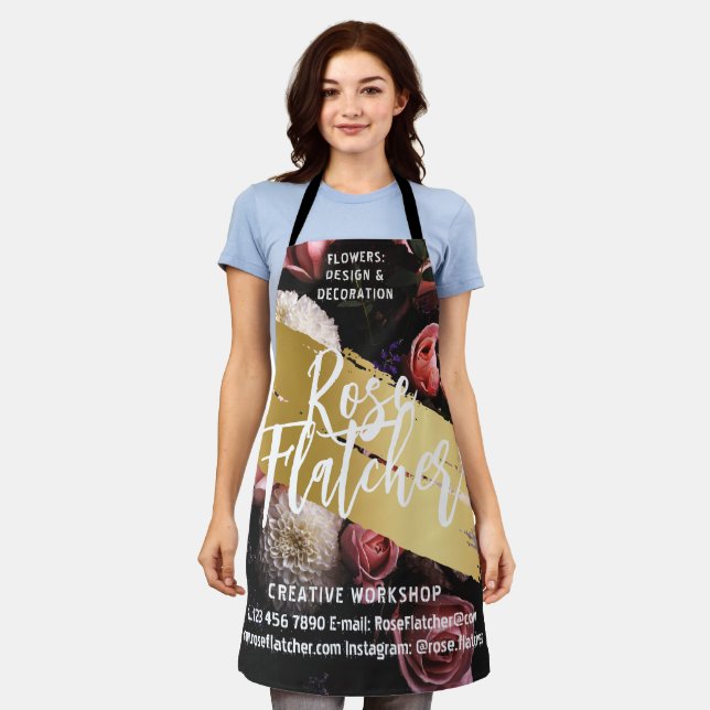 Delantal Taller de Flores Oro Negro (Gastado)