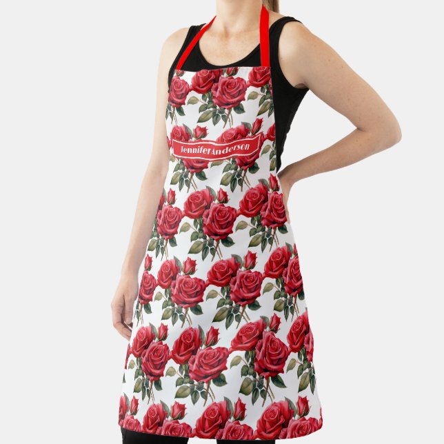 Delantal Tamaño Rosas Rojas Grandes Elegante Floral (in situ)