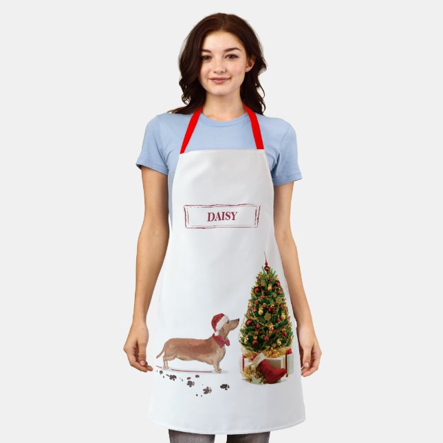 Delantal Tan Dachshund graciosos Navidades perro con árbol (Gastado)