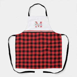 Delantal Tapado de búfalo rojo y negro | Monograma