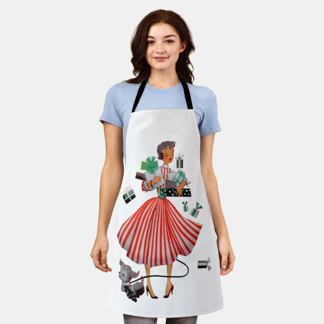 Delantal Tarjeta navideña vintage Lady de 1950 (Gastado)