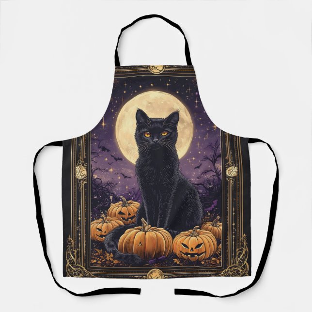 Delantal Tarjeta tarot con temática de Halloween con gato n (Anverso)