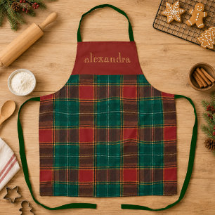 Delantal Tartan de cuadros rojos y verdes personalizado