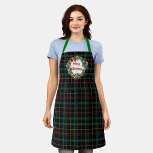 Delantal Tartan de Navidad con Corona de Fiesta
