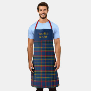 Delantal Tartan escocés a cuadros en rojo cereza y azul rea