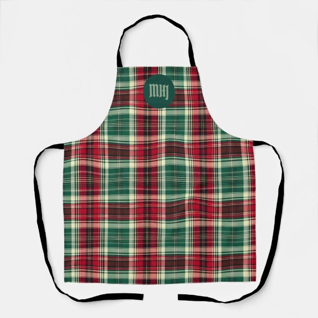 Delantal Tartan Plaid Christmas Custom Monogram– Apron (Anverso)