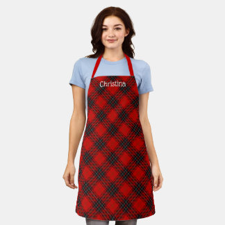 Delantal Tartan Plaid Rojo Rústico Negro Verde Con Nombre