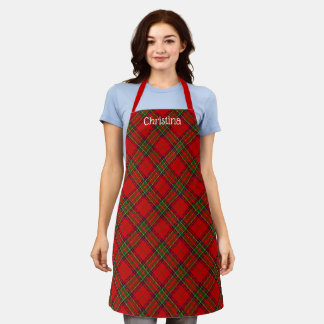 Delantal Tartan Plaid Rojo Verde Rústico Con Nombre