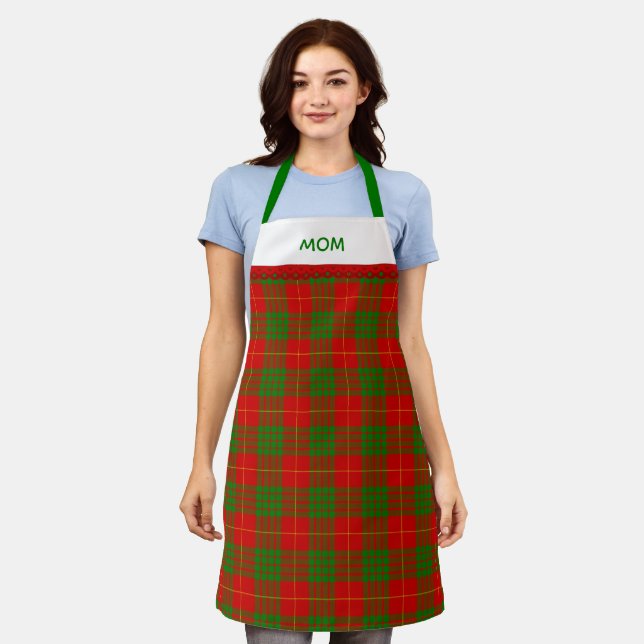 Delantal Tartan Plaid Rojo Verde Rústico Con Nombre (Gastado)