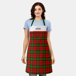 Delantal Tartan Plaid Verde y Rojo Rústico Con Nombre