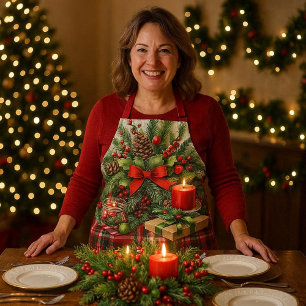 Delantal Tartan Rojo Festivo y Navidad de Pino