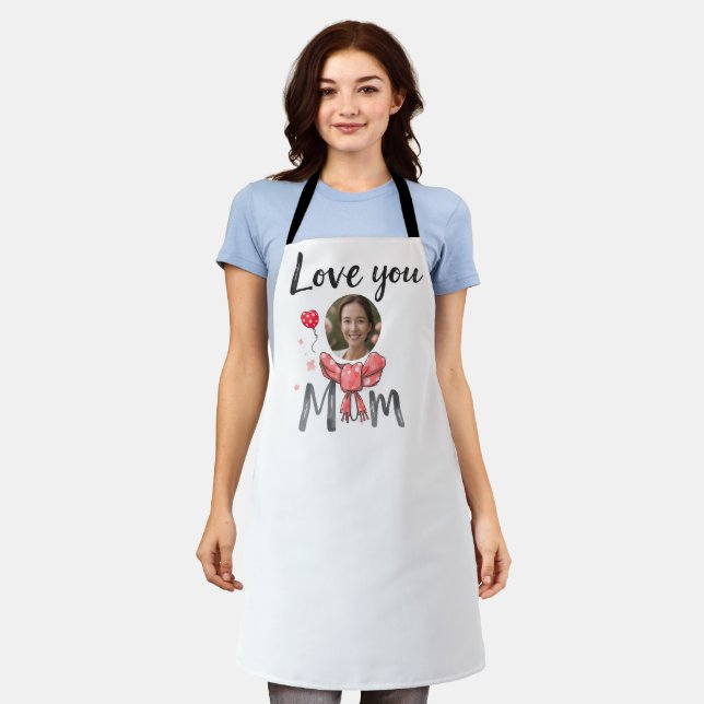 Delantal Te amo mamá con foto personalizada (Gastado)