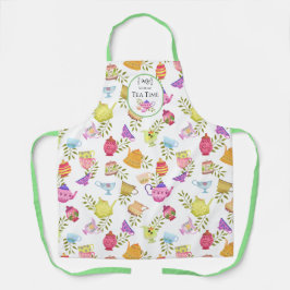 Delantal Té Pots and Cups White All-Over Print Apron